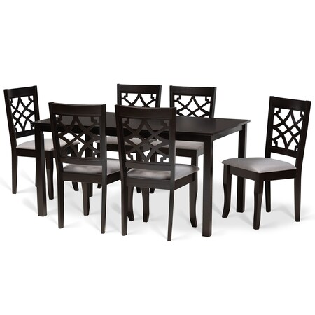 Baxton Studio Mael Modern and Contemporary Grey Fabric and Dark Brown Finished Wood 7-Piece Dining Set 174-10534-10519-Zoro